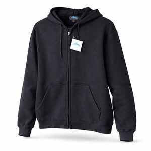 NWT Tri-Mountain Black Full Zip Hoodie Fleece Lined Jacket Size Large